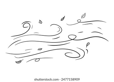 Blatt-Wind-Doodle. Handgezeichnete Stil Windbewegungs-Illustration. Blatt Fall Zeichnung