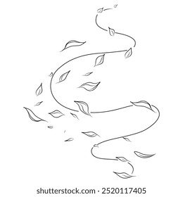 Leaf wind doodle. Hand drawn doodle wind motion, air blow, leaf falling 