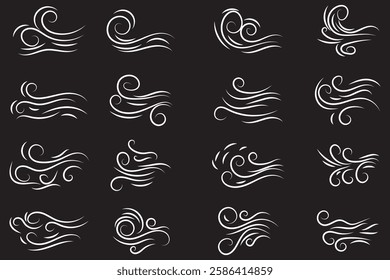 Leaf wind doodle. Hand drawn doodle wind motion, air blow, leaf falling elements. doodle wind blow, gust design isolated on white background. vector hand drawn illustration. EPS 10.