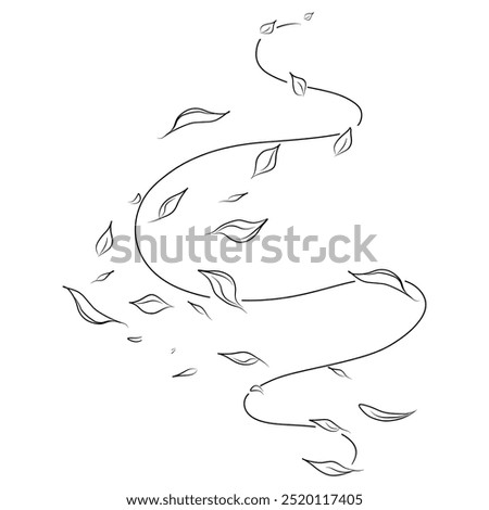 Leaf wind doodle. Hand drawn doodle wind motion, air blow, leaf falling 