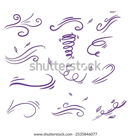 Leaf wind doodle. Hand drawn style wind motion illustration. leaf fall drawing