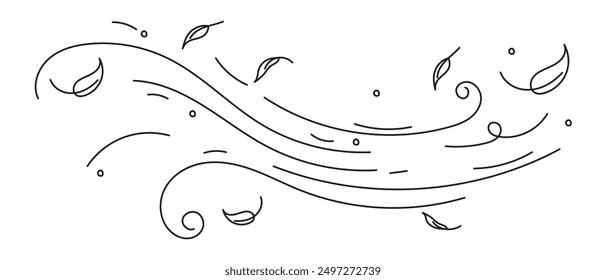 Diseño de Vector de doodle de viento de hoja aislado fondo blanco 