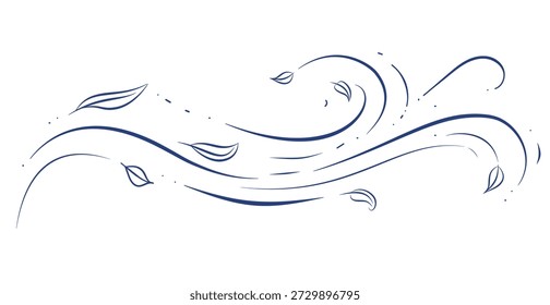Folha de linha de vento Doodle mão desenhada Banco de ilustração vetorial