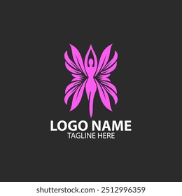 leaf winged angel logo design vector