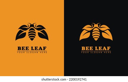 Leaf winged bee icon logo. great for natural Beekeeping. Vector flat design of honey bee logo.