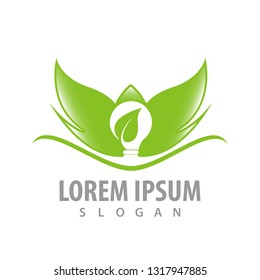 Leaf wings bulb logo concept design. Symbol graphic template element 