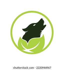Leaf Wolf logo design. Nature wolf logo design icon vector.