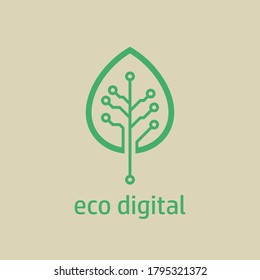 Leaf of wood with digital circuit board texture. Tree leaf icon in digital style