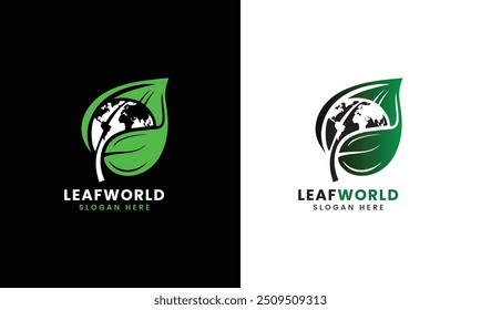 Mundo de la hoja, mundo globo de la hoja verde icono global natural concepto de diseño de logotipo círculo minimalista moderno