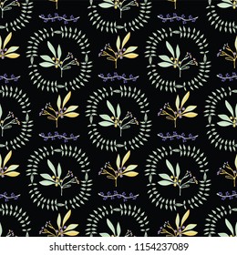 Leaf Wreath Berry Branch Vector Pattern, Dark Seamless Repeat Background for Stylized Fashion Prints, High Contrast Wallpaper, Nature Scrapbook, Elegant Garden Gifts Wrap, Trendy Green Vintage Colors