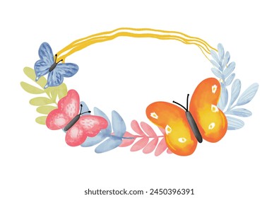 Leaf wreath and butterflies with copy space for text.