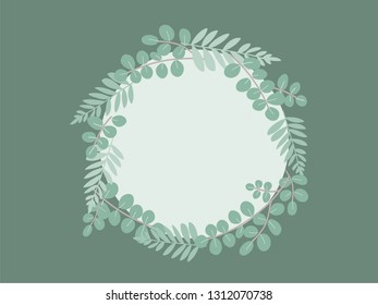 Leaf Wreath Drawing, Leaf Circle Frame Vector Illustration, Botanical Frame, Eucalyptus and Fern Wreath