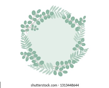 Leaf Wreath Drawing, Leaf Circle Frame Vector Illustration, Botanical Frame, Eucalyptus and Fern Wreath