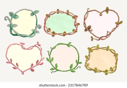 leaf wreath illustration. round and heart shape. watercolor painting.