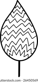 A leaf with a zigzag pattern in a bold outline style. The design features sharp angles and a pointed tip. Cartoon vector illustration.