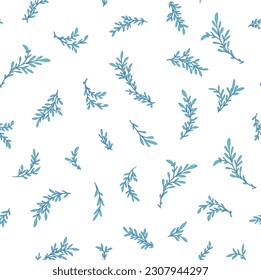 Leafage and flora, spring blossom and plants. Wildflowers and branches with twigs of flowers. Summer botany and vegetation. Seamless pattern, wallpaper print or background. Vector in flat style