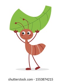 Leafcutter ant vector illustration cartoon isolate on white background. Leafcutter ant cute cartoon. Ant carrying a leaf.