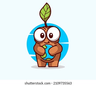 ilustración de la mascota de árbol lindo con cabeza de hoja, vector del icono del logo. estilo de dibujos animados planos