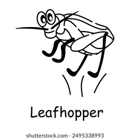 Leafhopper insect icon in doodle style 