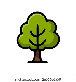 Leafless branchy tree in flat line art style, fits seasonal or barren land illustrations.