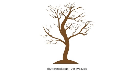 Leafless Dry Tree Isolated On White Background, Silhouette Tree Vector Illustration.	