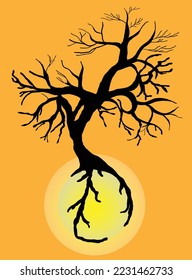 silueta de rama de árbol sin hojas sosteniendo la ilustración de la luna