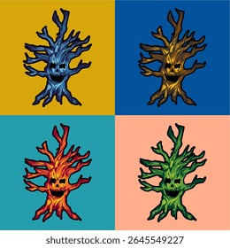 leafless tree character design illustration in multiple colour options