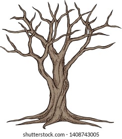 Leafless Tree, Dead Tree, Dry Tree, Trunk, Branches, and Root [Vector]