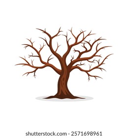 Leafless tree with gnarled branche isolated flat vector illustration on white background