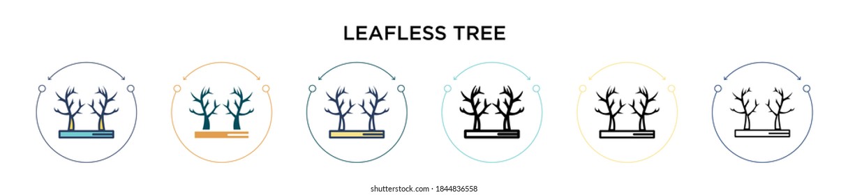 Leafless tree icon in filled, thin line, outline and stroke style. Vector illustration of two colored and black leafless tree vector icons designs can be used for mobile, ui, web