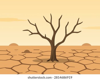 Leafless tree on cracked dry ground showing drought and climate change
