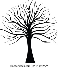 A leafless tree silhouette in detailed vector art, ideal for winter and bare tree designs. This illustration captures the essence of naked trees. This tree silhouette offers unique and awesome visuals