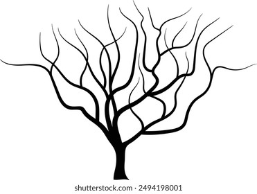 Una silueta de árbol sin hojas en Arte vectorial detallado, ideal para el invierno y los diseños de árboles desnudos. Esta ilustración captura la esencia de los árboles desnudos. Esta silueta de árbol ofrece imágenes únicas e impresionantes