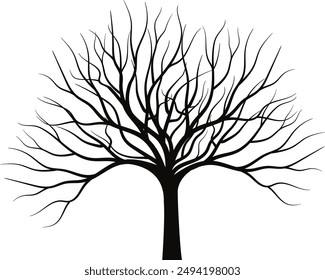 Una silueta de árbol sin hojas en Arte vectorial detallado, ideal para el invierno y los diseños de árboles desnudos. Esta ilustración captura la esencia de los árboles desnudos. Esta silueta de árbol ofrece imágenes únicas e impresionantes