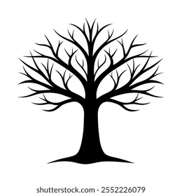 Leafless tree silhouette icon vector art