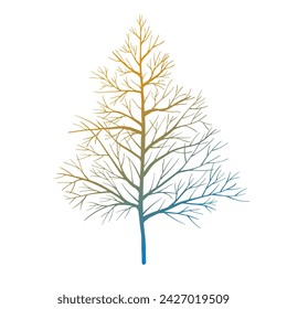Leafless winter tree. Hand drawn colourful sketch. Line art. Black and white design element on white background. Isolated. Tattoo image.