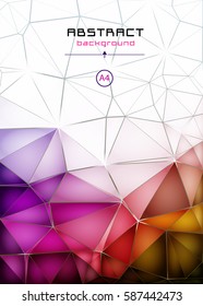 Leaflet, A4 format. Stock Vector. Low poly background. All the colors of the rainbow. Futuristic design.