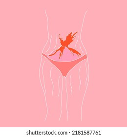 leaflet about menstruation. Menstruation causes discomfort and possible pain. It is normal to be a woman with scars and growths on the body. vector