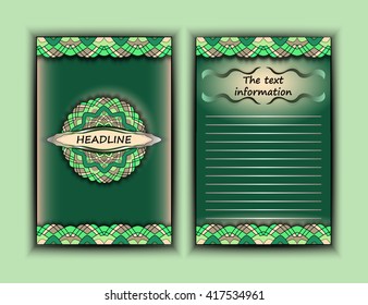 Leaflet, booklet cover, abstract, brochure A4, text, frame, motifs, floral, ornaments and mandalas. Floral vector Oriental design flyer mockup template front and back sides. Easy to use and edit