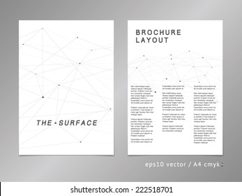 Leaflet / brochure / cover / page layout. Modern polygonal design, geometric sharp surfaces, minimalistic two-colored digital style.