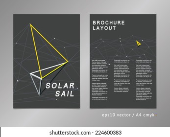 Leaflet / brochure / cover / page layout. Polygonal design, geometric sharp surfaces, minimalistic three-colored digital style. Arrow shaped sail theme. Progress, development and growth concept.
