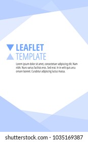 Leaflet brochure design, geometric abstract business brochure template, blue triangles. Vector Illustration.