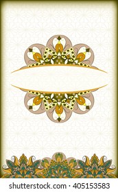 leaflet, brochure, template, and cover. ethnic, vintage card with patterns and ornaments mandala. Floral decoration. Islam, Arabic, Indian, Ottoman motifs. Oriental style