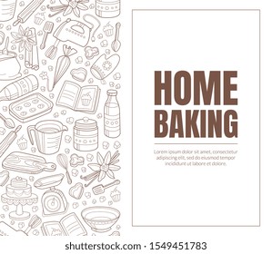 Leaflet with a brown inscription Home baking. Vector illustration on a white background.