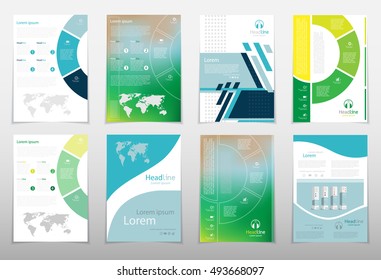 Leaflet cover presentation abstract geometric background, layout in A4 size Blue fold set technology annual report brochure flyer design template vector