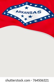 Leaflet design with flag of Arkansas, US. Vector template.