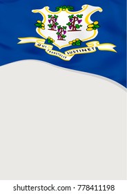 Leaflet design with flag of Connecticut, US. Vector template.