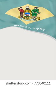 Leaflet design with flag of Delaware, US. Vector template.