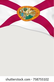Leaflet design with flag of Florida, US. Vector template.