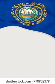 Leaflet design with flag of New Hampshire, US. Vector template.